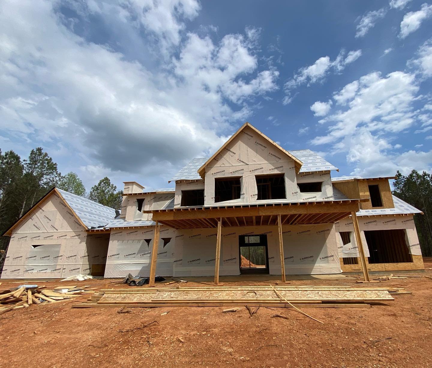 Custom home on 56 acres in Rockmart, Georgia, with house wrap and metal roofing